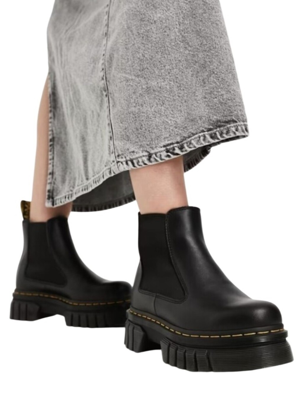 Dr Martens Audrick Chelsea Boots Black Leather Chunky‎ Platform Pull On